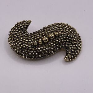 Vintage Gold Tone Pin Brooch S Swirl Design Faux Beaded Heavy Modern MCM 2 inch